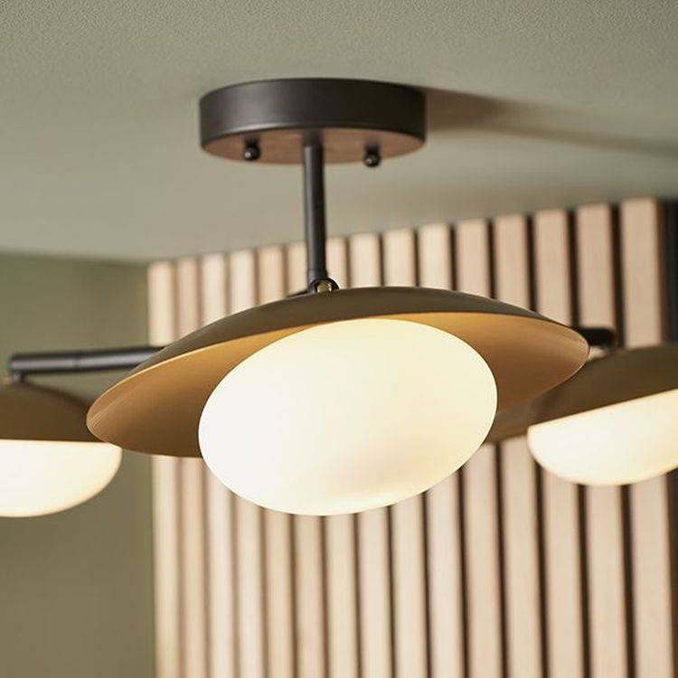 Aire 3Lt Semi-flush Ceiling Light Gold & Dark Bronze Finish With Opal Glass - Comet Lighting