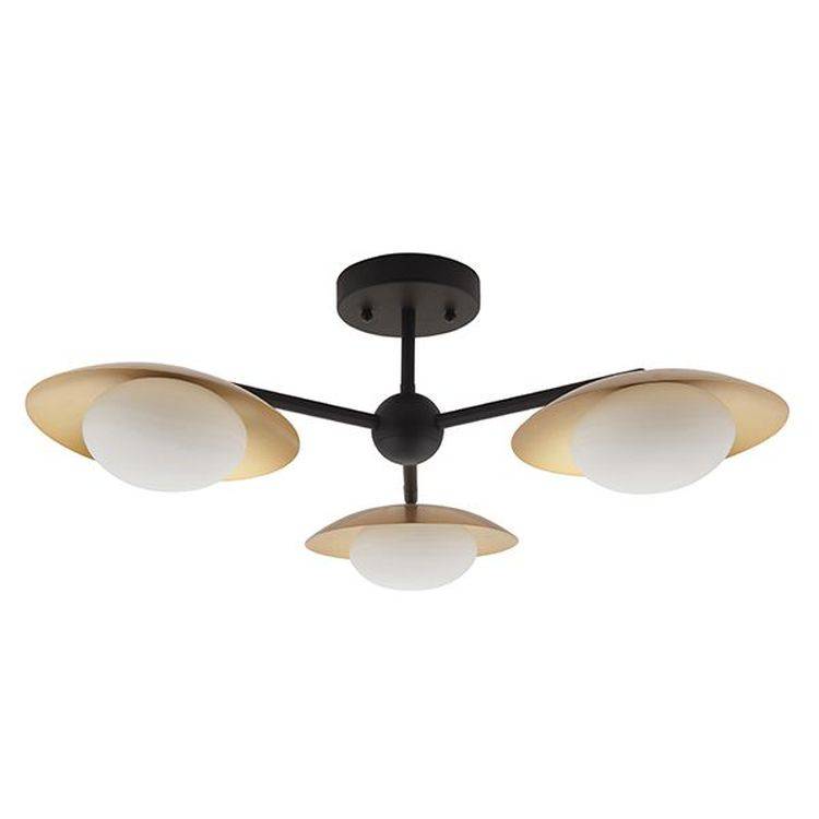 Aire 3Lt Semi-flush Ceiling Light Gold & Dark Bronze Finish With Opal Glass - Comet Lighting