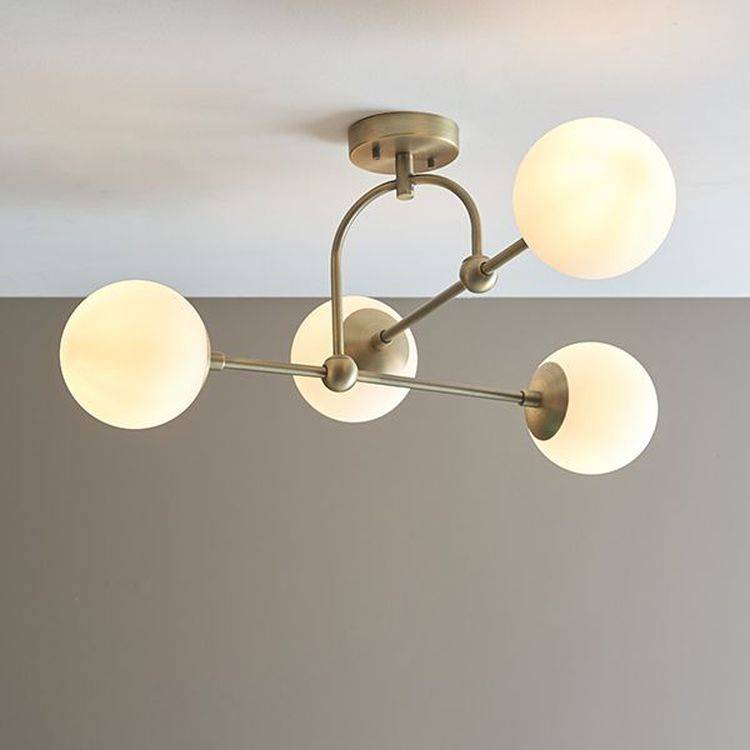 Amur 4Lt Semi-flush Ceiling Light Matt Antique Brass Plate & Opal Glass - Comet Lighting