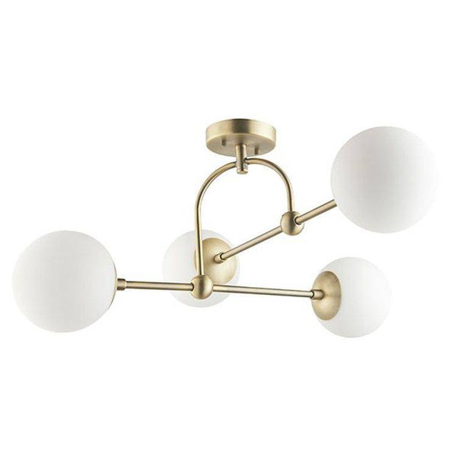 Amur 4Lt Semi-flush Ceiling Light Matt Antique Brass Plate & Opal Glass - Comet Lighting