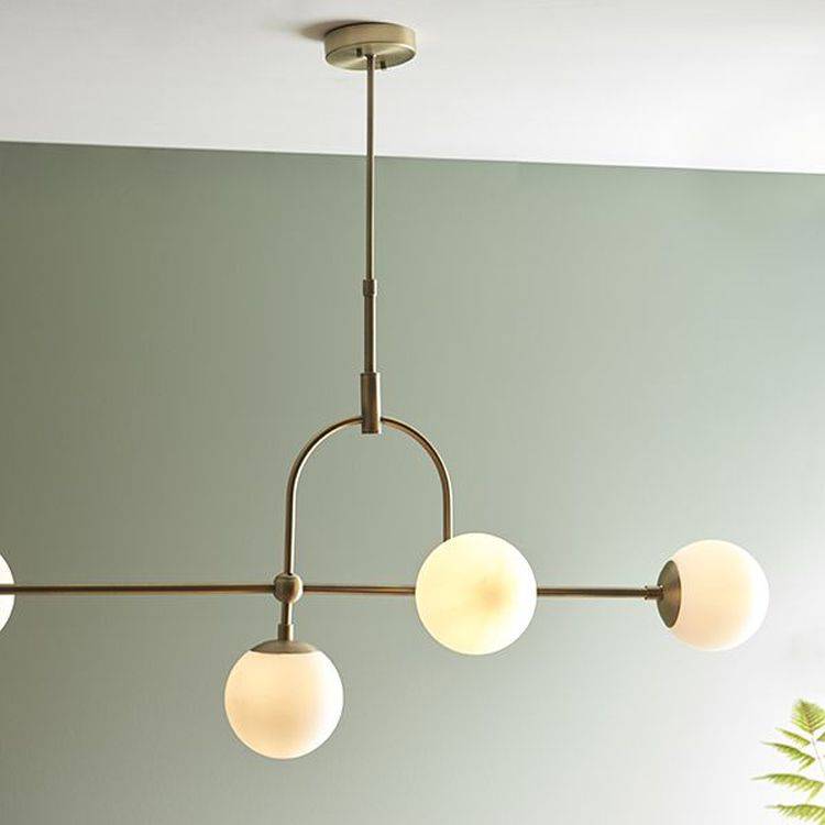 Amur 5Lt Pendant Bar Ceiling Light Matt Antique Brass Plate & Opal Glass - Comet Lighting