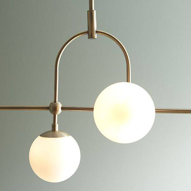 Amur 5Lt Pendant Bar Ceiling Light Matt Antique Brass Plate & Opal Glass - Comet Lighting