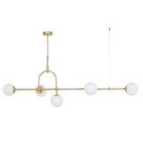 Amur 5Lt Pendant Bar Ceiling Light Matt Antique Brass Plate & Opal Glass - Comet Lighting