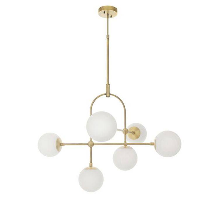 Amur 6Lt Semi-flush Ceiling Light Matt Antique Brass Plate & Opal Glass - Comet Lighting