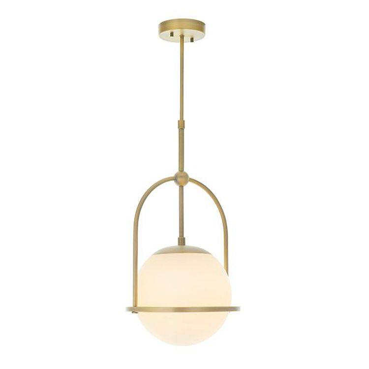 Amur Pendant Ceiling Light Matt Antique Brass Plate & Opal Glass - Comet Lighting