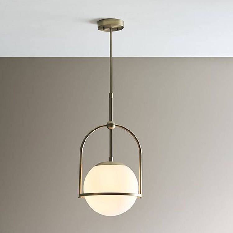 Amur Pendant Ceiling Light Matt Antique Brass Plate & Opal Glass - Comet Lighting