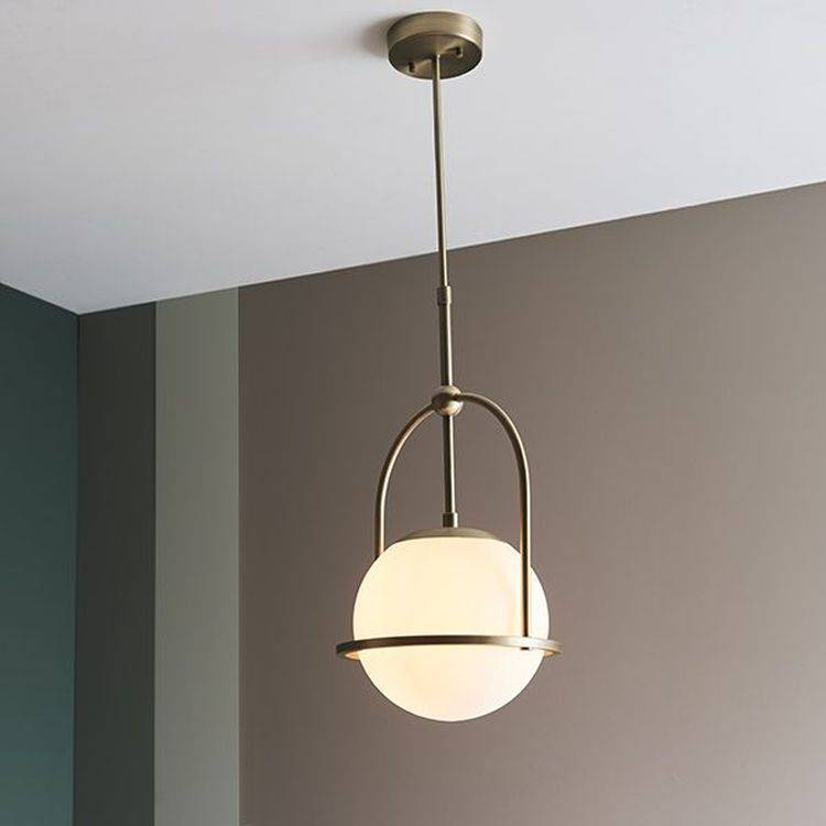 Amur Pendant Ceiling Light Matt Antique Brass Plate & Opal Glass - Comet Lighting