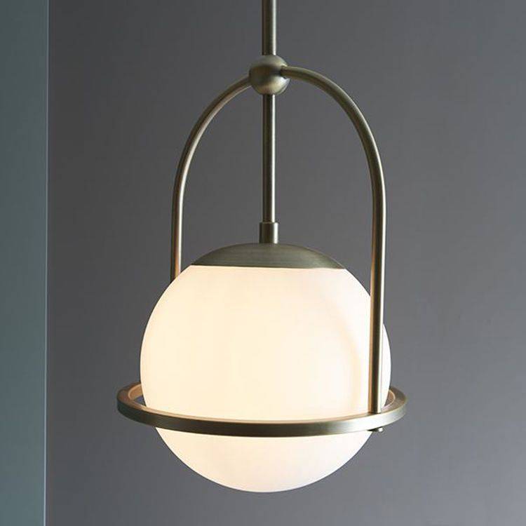 Amur Pendant Ceiling Light Matt Antique Brass Plate & Opal Glass - Comet Lighting