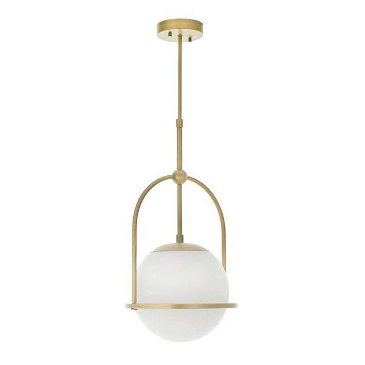 Amur Pendant Ceiling Light Matt Antique Brass Plate & Opal Glass - Comet Lighting