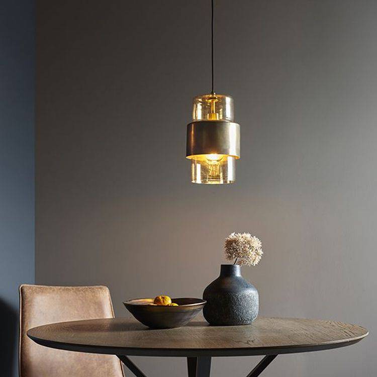 Arun Pendant Ceiling Light Brass Patina & Champagne Lustre Glass - Comet Lighting