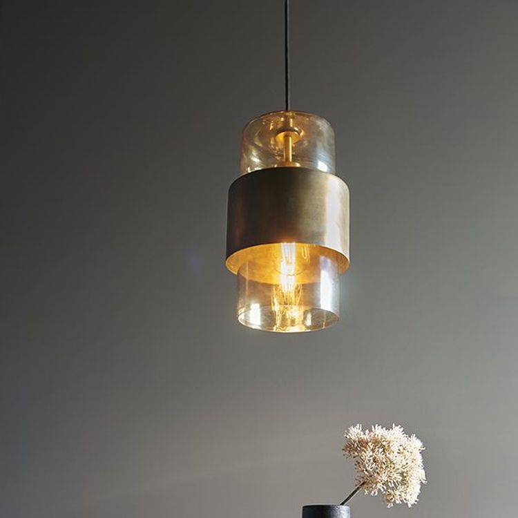 Arun Pendant Ceiling Light Brass Patina & Champagne Lustre Glass - Comet Lighting