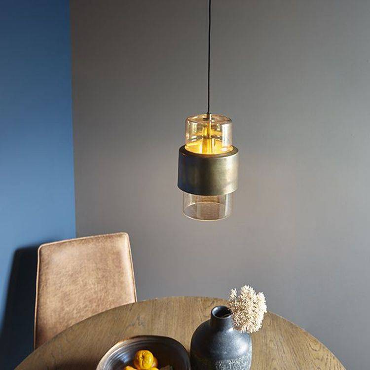 Arun Pendant Ceiling Light Brass Patina & Champagne Lustre Glass - Comet Lighting