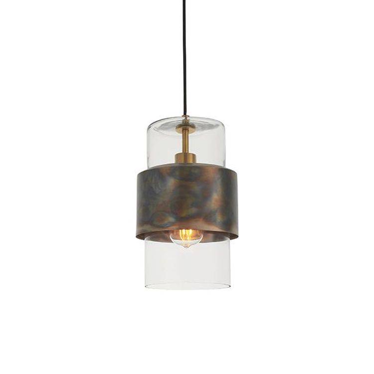 Arun Pendant Ceiling Light Bronze Patina Plate & Clear Glass - Comet Lighting