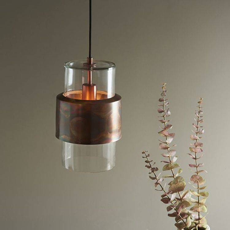 Arun Pendant Ceiling Light Copper Patina Plate & Clear Glass - Comet Lighting