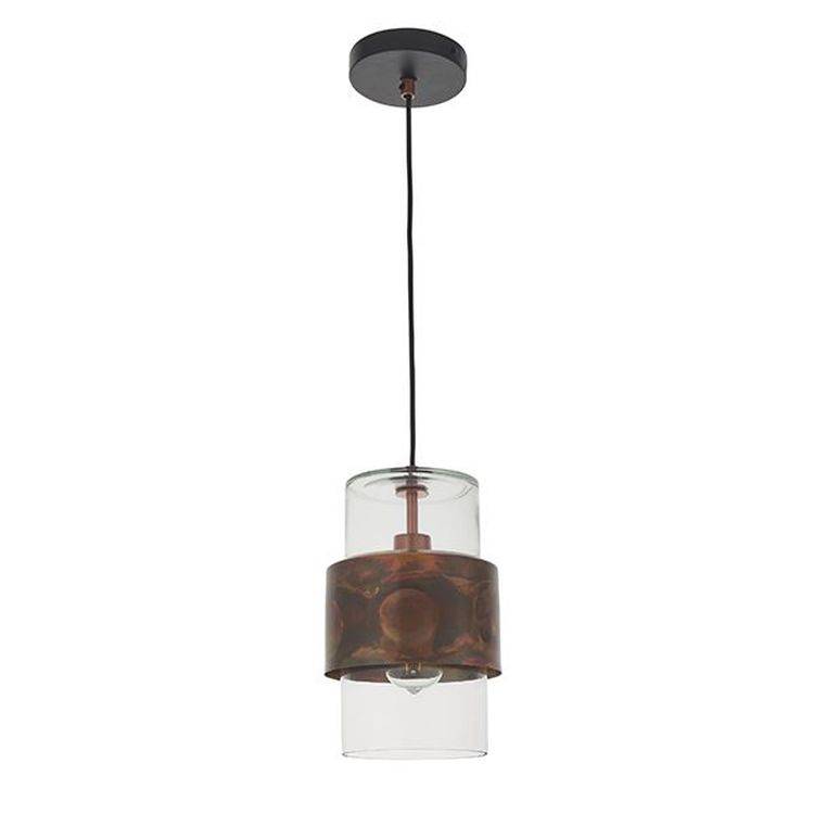 Arun Pendant Ceiling Light Copper Patina Plate & Clear Glass - Comet Lighting