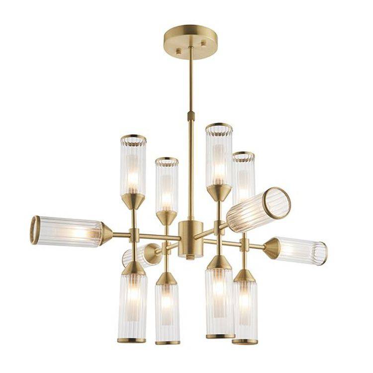 Avon 12Lt Pendant Ceiling Light Satin Brass Plate With Clear & Frosted Glass - Comet Lighting