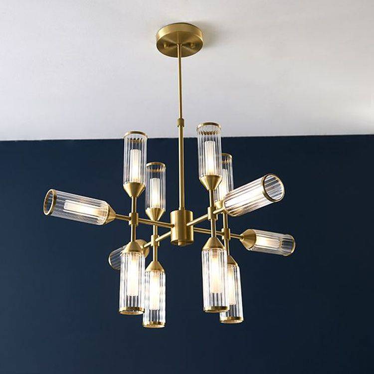 Avon 12Lt Pendant Ceiling Light Satin Brass Plate With Clear & Frosted Glass - Comet Lighting