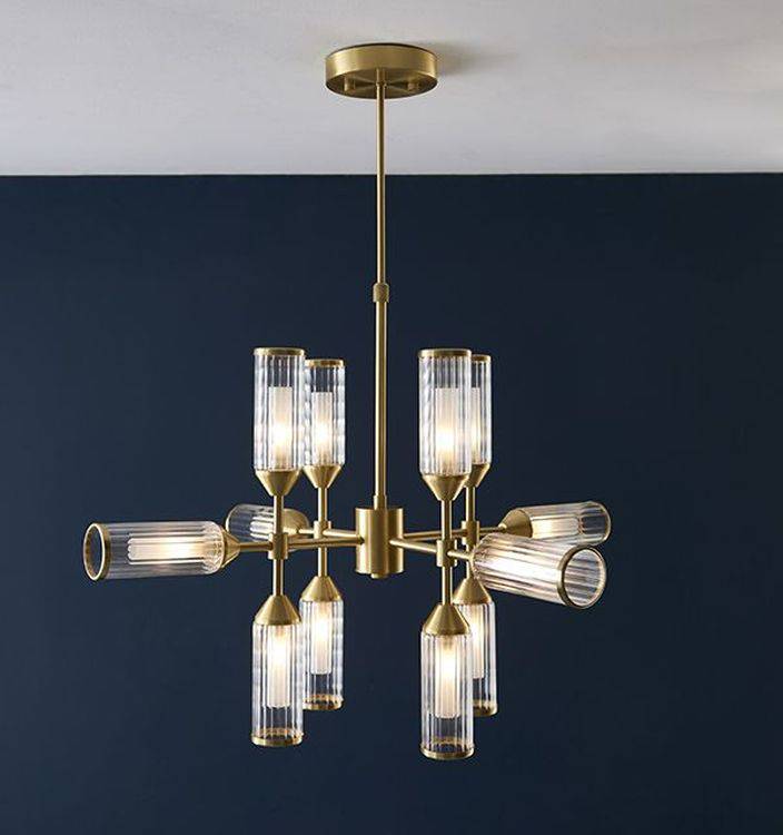 Avon 12Lt Pendant Ceiling Light Satin Brass Plate With Clear & Frosted Glass - Comet Lighting