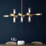 Avon 13Lt Linear Pendant Ceiling Light Satin Brass w/ Ribbed & Frosted Glass - Comet Lighting