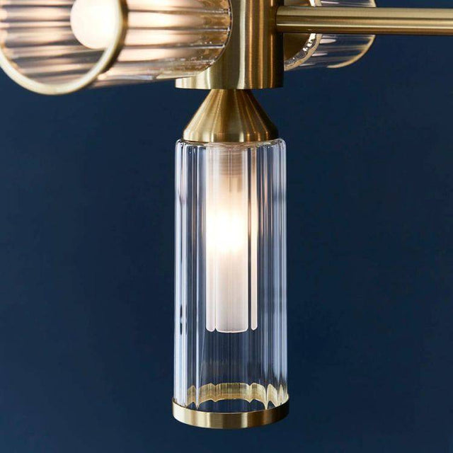 Avon 13Lt Linear Pendant Ceiling Light Satin Brass w/ Ribbed & Frosted Glass - Comet Lighting