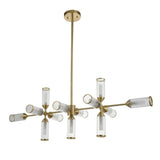 Avon 13Lt Linear Pendant Ceiling Light Satin Brass w/ Ribbed & Frosted Glass - Comet Lighting