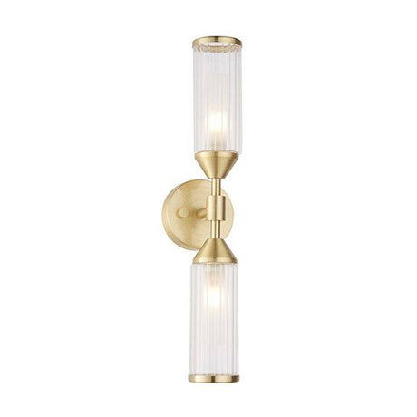 Avon 2Lt Wall Light Satin Brass Plate With Clear & Frosted Glass - Comet Lighting