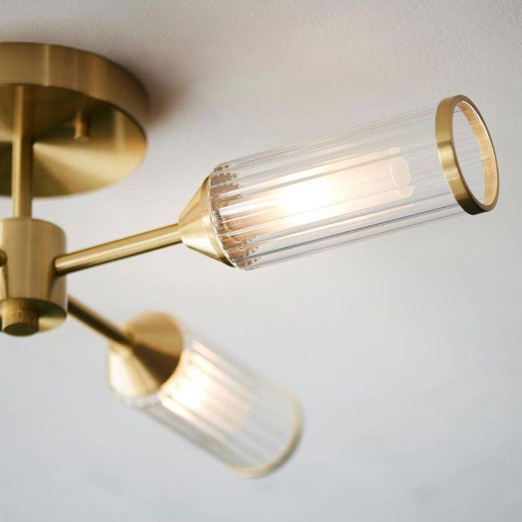 Avon 4Lt Semi-Flush Ceiling Light Satin Brass w/ Ribbed & Frosted Glass - Comet Lighting