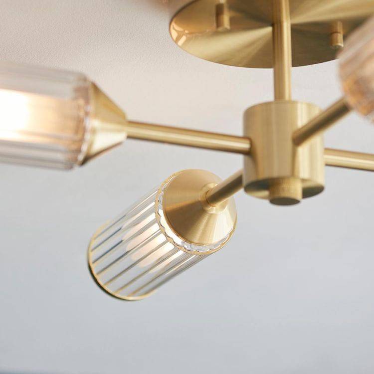 Avon 4Lt Semi-Flush Ceiling Light Satin Brass w/ Ribbed & Frosted Glass - Comet Lighting