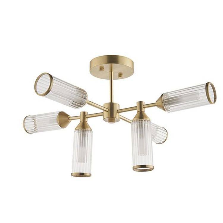 Avon 6Lt Semi-flush Ceiling Light Satin Brass Plate With Clear & Frosted Glass - Comet Lighting