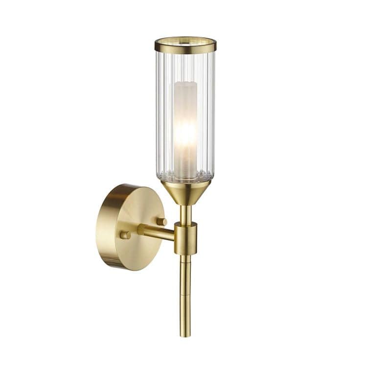 Avon Wall Light Satin Brass w/ Ribbed & Frosted Glass - Comet Lighting