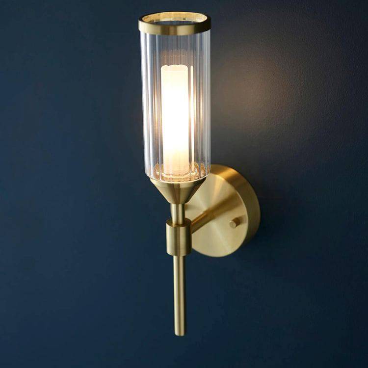 Avon Wall Light Satin Brass w/ Ribbed & Frosted Glass - Comet Lighting