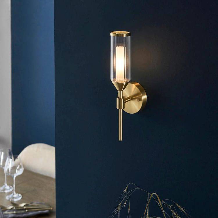 Avon Wall Light Satin Brass w/ Ribbed & Frosted Glass - Comet Lighting