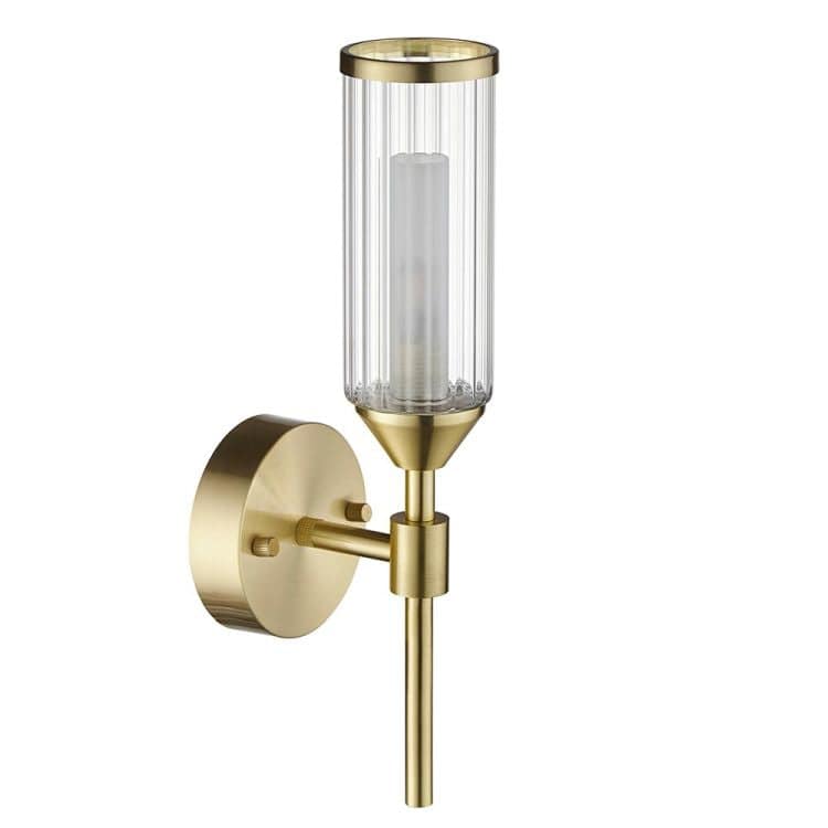 Avon Wall Light Satin Brass w/ Ribbed & Frosted Glass - Comet Lighting