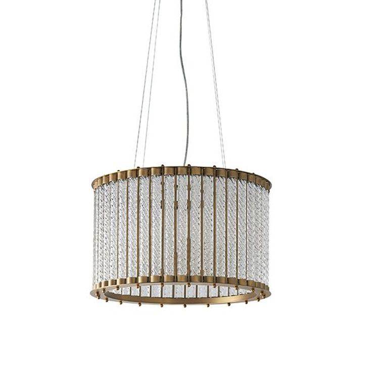 Cam 6Lt Pendant Ceiling Light Matt Gold Finish & Clear Ribbed Glass - Comet Lighting