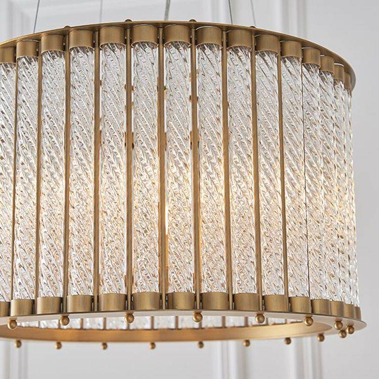 Cam 6Lt Pendant Ceiling Light Matt Gold Finish & Clear Ribbed Glass - Comet Lighting