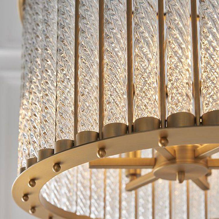 Cam 6Lt Pendant Ceiling Light Matt Gold Finish & Clear Ribbed Glass - Comet Lighting