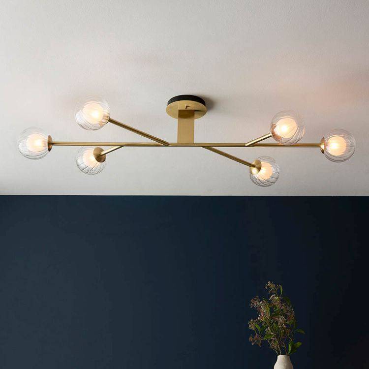 Carson 6Lt Semi-Flush Ceiling Light Satin Brass - Comet Lighting