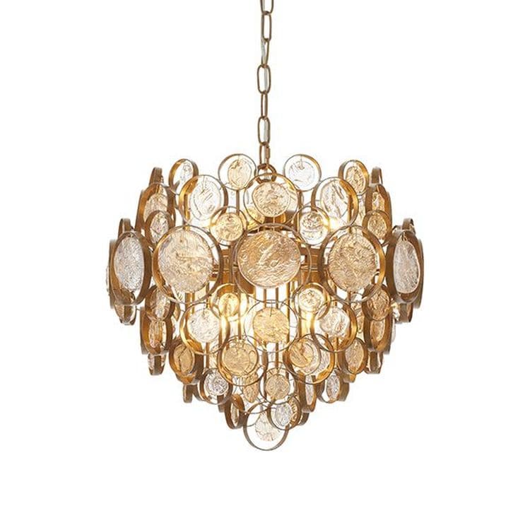 Circus 6Lt Pendant Ceiling Light Antique Gold Paint - Clear & Amber Glass - Comet Lighting