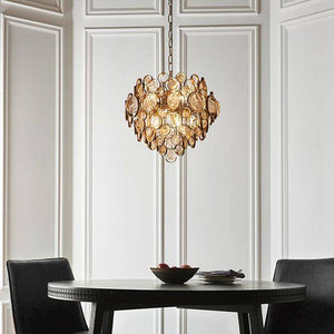 Circus 6Lt Pendant Ceiling Light Antique Gold Paint - Clear & Amber Glass - Comet Lighting