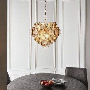 Circus 6Lt Pendant Ceiling Light Antique Gold Paint - Clear & Amber Glass - Comet Lighting