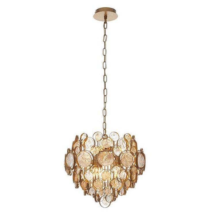 Circus 6Lt Pendant Ceiling Light Antique Gold Paint - Clear & Amber Glass - Comet Lighting