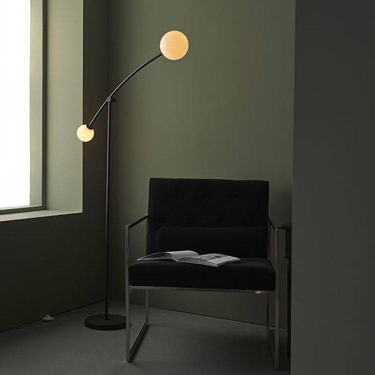 Culm 2Lt Floor Lamp Textured Matt Black & Gloss Opal Glass - Comet Lighting