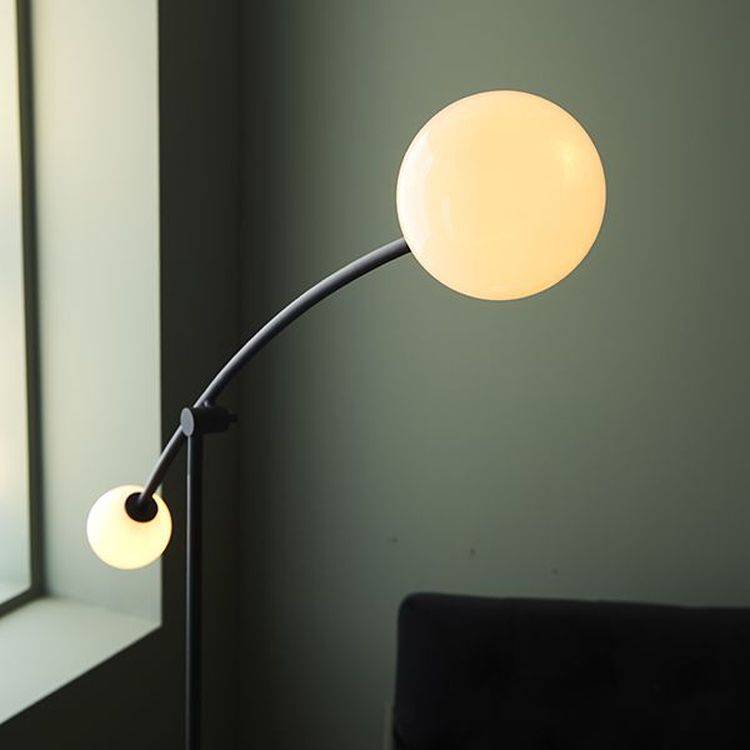 Culm 2Lt Floor Lamp Textured Matt Black & Gloss Opal Glass - Comet Lighting