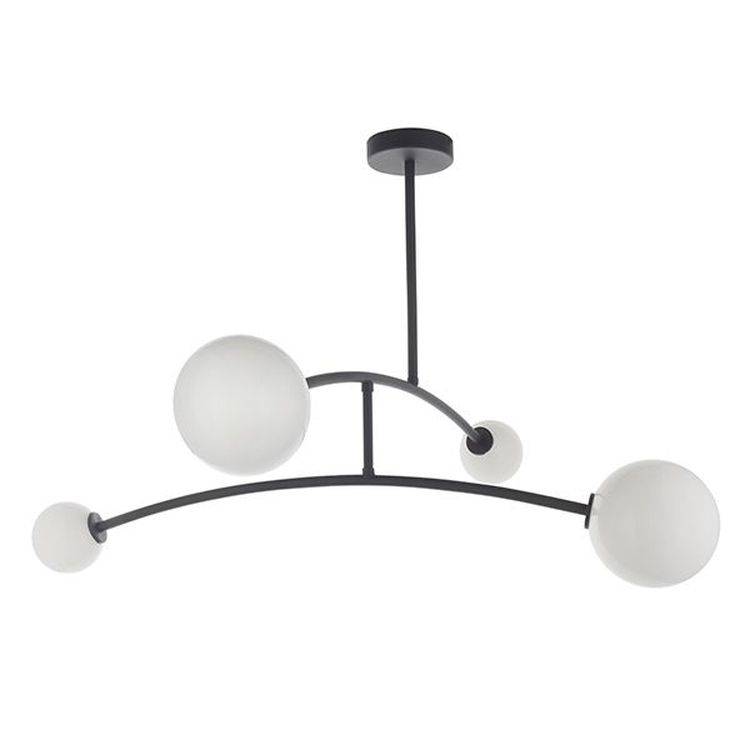 Culm 4Lt Semi-flush Ceiling Light Textured Matt Black & Gloss Opal Glass - Comet Lighting