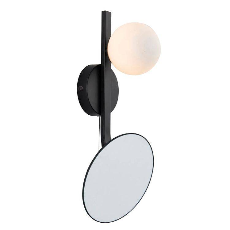 Dades Wall Light Black W/ Opal Glass Shade - Comet Lighting