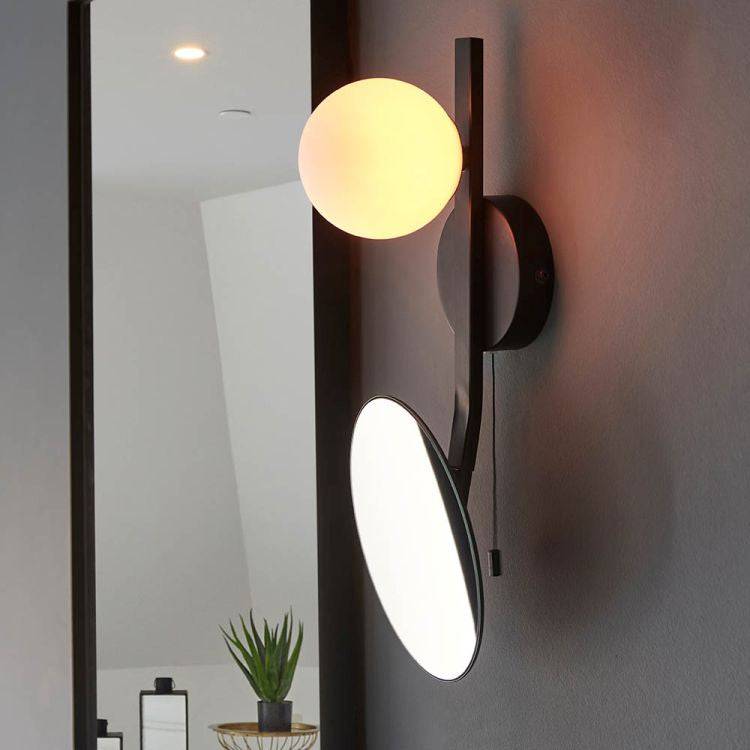 Dades Wall Light Black W/ Opal Glass Shade - Comet Lighting