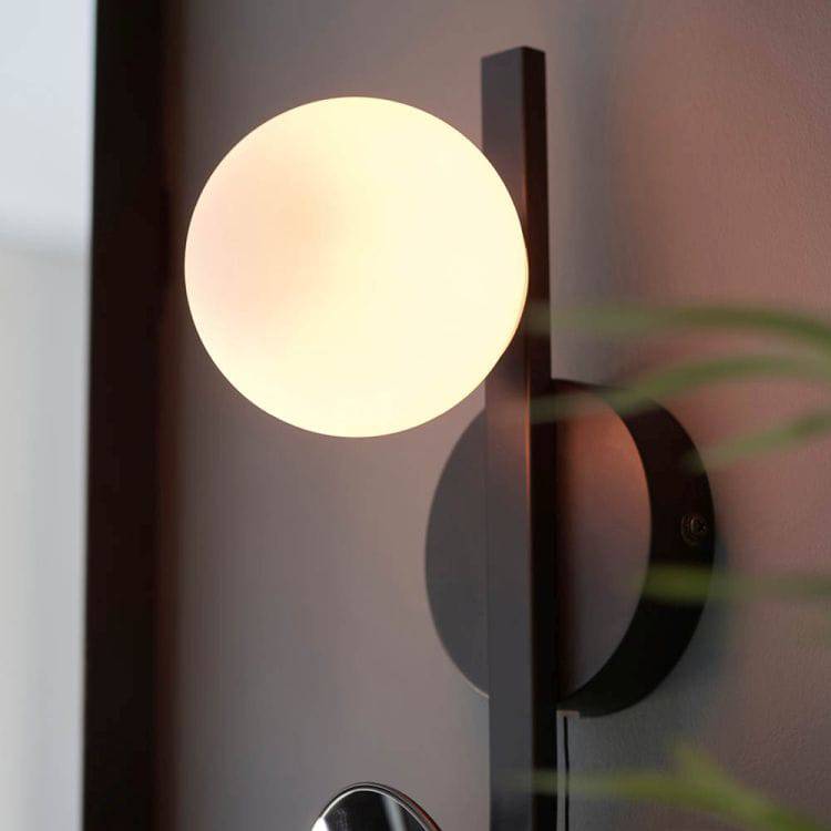 Dades Wall Light Black W/ Opal Glass Shade - Comet Lighting