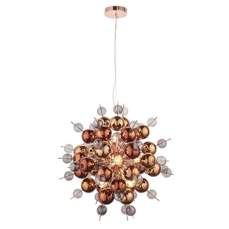 Dee 9Lt Pendant Ceiling Light Copper Plate With Copper Mirror & Tinted Glass - Comet Lighting