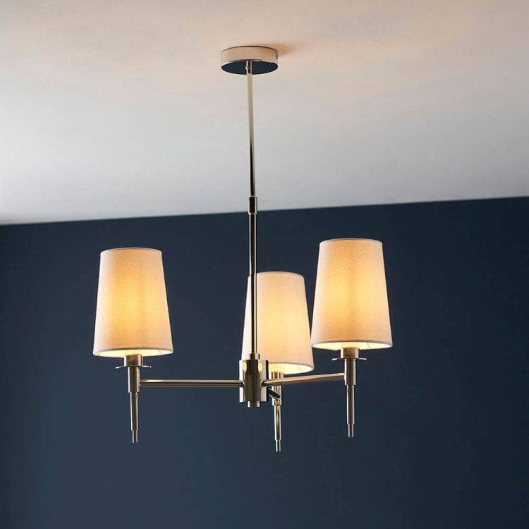 Derwent 3Lt Pendant Ceiling Light Bright Nickel w/ Tapered Shades - Comet Lighting