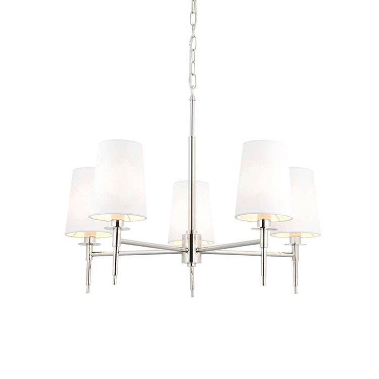 Derwent 5Lt Pendant Ceiling Light Bright Nickel w/ Tapered Shades - Comet Lighting